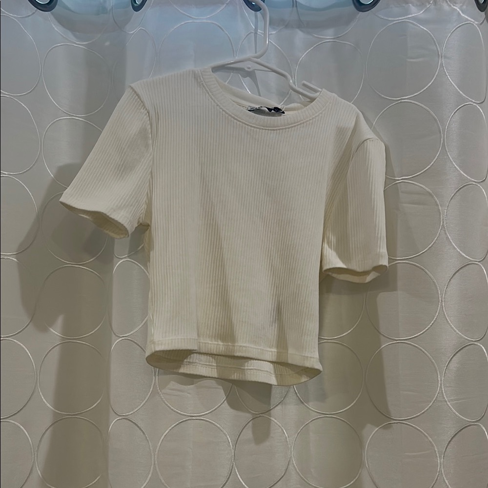 Zara Cream Ribbed Crop Top